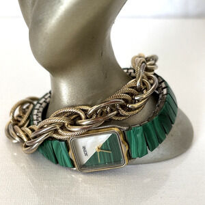 Vintage 90s Scene Wrist Watch Malachite Cocktail Stacking Etiene Aigner Bracelet